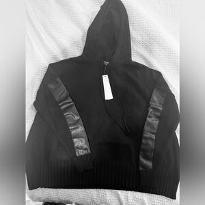NWT! CENTRAL PARK WEST HOODIE SWEATER W “ LEATHER” TRIM S